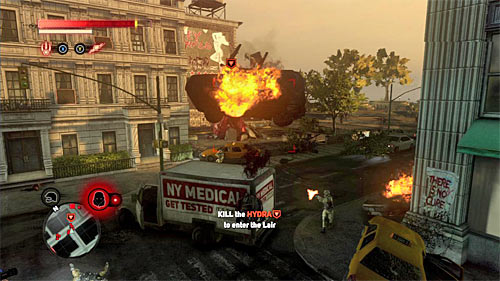 If you do not mind the fact, that you can be exposed by enemies, I recommend catching passing vehicles and throwing them at hydra (screen above) - [Main mission 17] A Nest of Vipers | Main missions - Main missions - Prototype 2 Game Guide