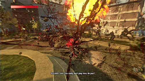 Since there are many civilians running in the area, you should use the similar tactics as when fighting juggernaut - [Main mission 17] A Nest of Vipers | Main missions - Main missions - Prototype 2 Game Guide