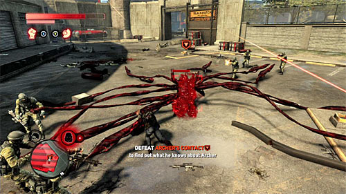 After applying a bio-bomb to soldier grab him again - [Main mission 19] A Maze of Blood | Main missions - Main missions - Prototype 2 Game Guide