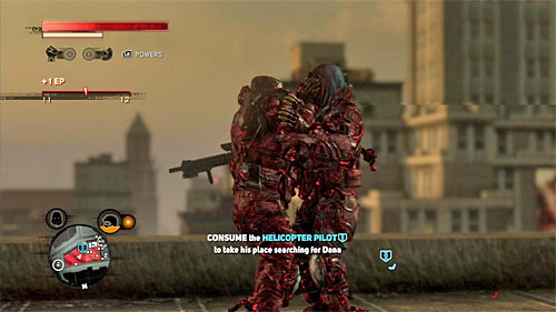 The person youre looking for can be found on the rooftop, near the landing pad [922, 1273] and I definitely suggest approaching him disguised as a scientist or a soldier - [Main mission 22] The Descent | Main missions - Main missions - Prototype 2 Game Guide