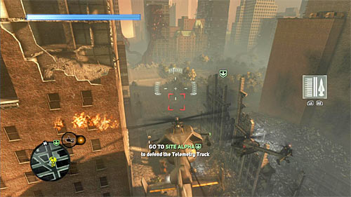 Your target is location [679, 149] and it is worth to reduce the high in advance (left trigger), because in a few moments youll be forced to attack ground targets - [Main mission 23] Predator and Prey | Main missions - Main missions - Prototype 2 Game Guide