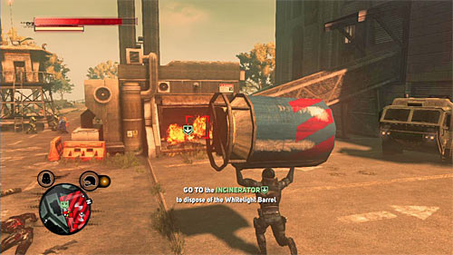 Repeat all the above steps with the second barrel, still watching out for brawlers running around the area - [Main mission 24] Burned from Memory | Main missions - Main missions - Prototype 2 Game Guide