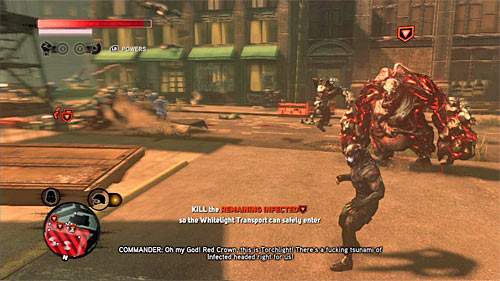 Since you do not have to deal with barrels temporarily, I recommend getting back to Hellers shape and using his powers - [Main mission 24] Burned from Memory | Main missions - Main missions - Prototype 2 Game Guide