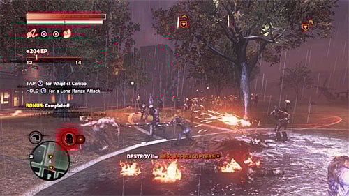 Before you deal with helicopters, take a closer look at newly unlocked bonus objective - you have to kill 20 standard infected using the whip - [Main mission 25] Last Resort | Main missions - Main missions - Prototype 2 Game Guide