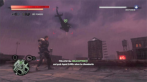 Right after you receive this objective and the chase starts, perform several jumps to get onto rooftops of local buildings, because it is easier to follow the helicopter jumping from one rooftop to another - [Main mission 27] Divine Intervention | Main missions - Main missions - Prototype 2 Game Guide