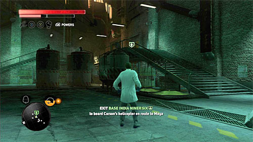 The exit from the base can be found in location [484, 247] and you should stay in shape of Dr - [Main mission 29] Lost in the System | Main missions - Main missions - Prototype 2 Game Guide