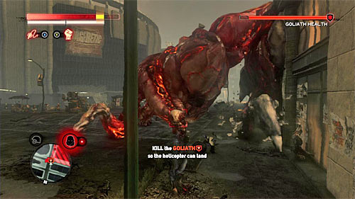 Keep attacking him from the distance, remembering about dodging goliaths standard attacks and his charges (run away to buildings rooftops) - [Main mission 29] Lost in the System | Main missions - Main missions - Prototype 2 Game Guide