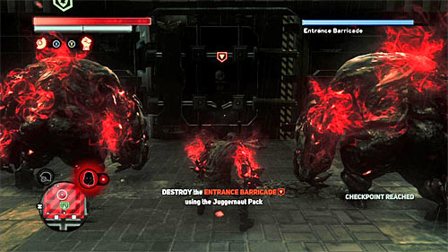 According to the game suggestions, start with targeting the entrance gate (hold left trigger) and then press right analog to order juggernauts attacking it - [Main mission 30] A Labor of Love | Main missions - Main missions - Prototype 2 Game Guide