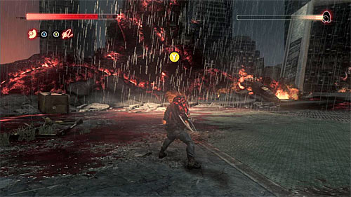 Fight until his energy bar is almost empty and prepare to dodge his last charge in the fight and to press the indicated button (screen above) - [Main mission 31] Murder Your Maker | Main missions - Main missions - Prototype 2 Game Guide