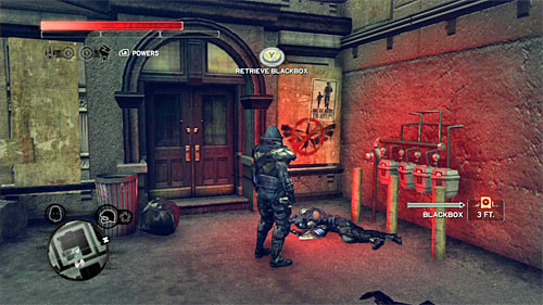 You can find the body on the ground, near the buildings entrance - Yellow Zone - p. 1 | Secrets - Secrets - Prototype 2 Game Guide