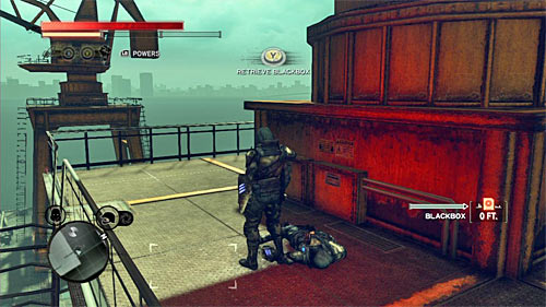 You can find the body on the balcony on one of the port crane - Yellow Zone - p. 1 | Secrets - Secrets - Prototype 2 Game Guide