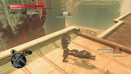 You can find the body on the buildings rooftop - Red Zone - p. 1 | Secrets - Secrets - Prototype 2 Game Guide
