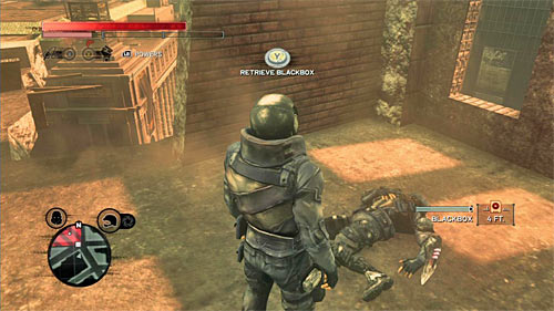 You can find the body in the ruined part of the building and in order to get there you should fly to the building from the north - Red Zone - p. 1 | Secrets - Secrets - Prototype 2 Game Guide