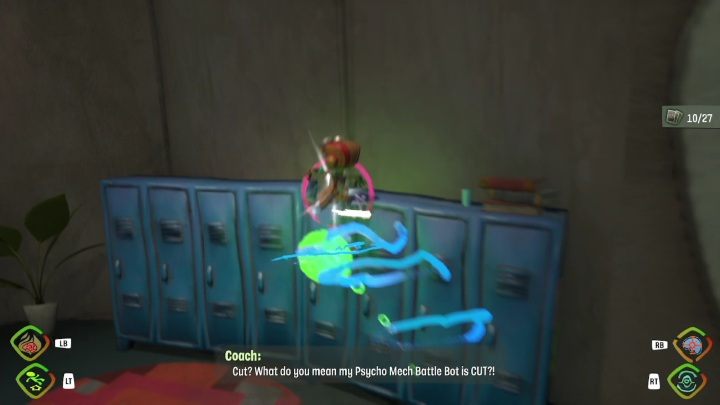 This card is above the blue metal cabinets - Psychonauts 2: PSI Challenge Card, The Motherlobe - where to find? - The Motherlobe - Psychonauts 2 game guide