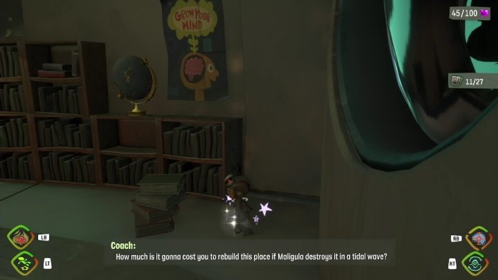 This card is located on the right side of the room, near the globe - Psychonauts 2: PSI Challenge Card, The Motherlobe - where to find? - The Motherlobe - Psychonauts 2 game guide