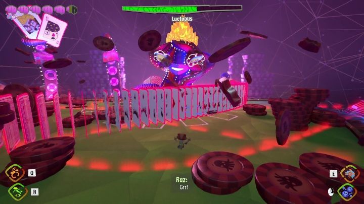 During Phase 2, Luctopus will receive new attacks, including throwable cards - Psychonauts 2: boss encounter - Luctopus - how to defeat? - Bosses - Psychonauts 2 Guide