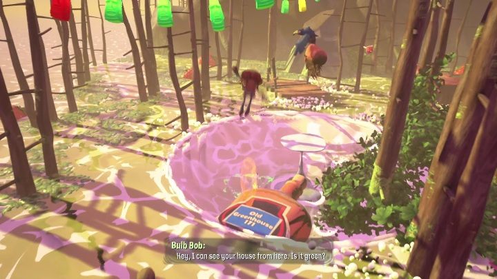 The flying head causes the water to spread out and makes various objects appear, allowing you to jump across them - Psychonauts 2: Bobs Bottles - walkthrough - Walkthrough - Psychonauts 2 Guide