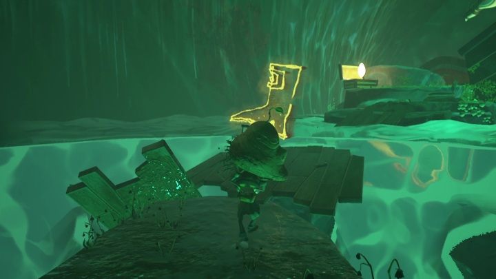Before you proceed you need to knock down the head and grab it, as it allows you to move across platforms that are hidden underwater - Psychonauts 2: Bobs Bottles - walkthrough - Walkthrough - Psychonauts 2 Guide