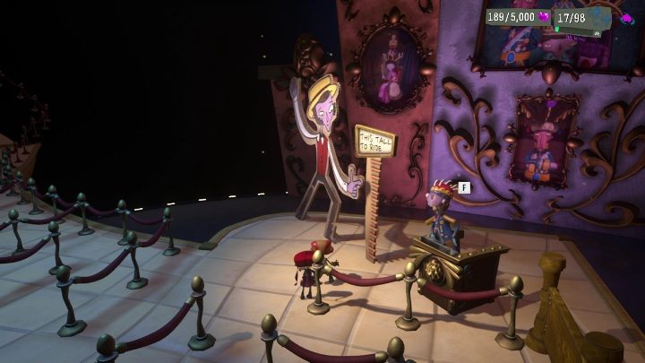 Unfortunately, to get into the car, you have to be higher than the point shown on the sign - Psychonauts 2: Fatherland Follies - walkthrough - Walkthrough - Psychonauts 2 Guide