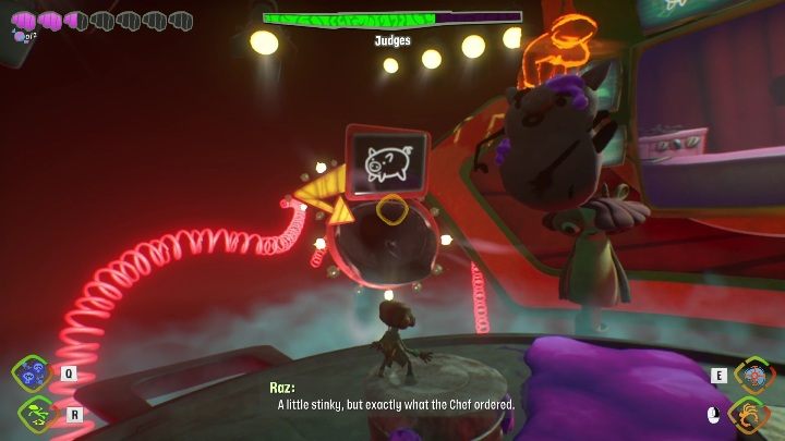 Begin the phase by finding a pig and throwing it into the tunnel - Psychonauts 2: Judges boss fight - how to beat - Bosses - Psychonauts 2 Guide