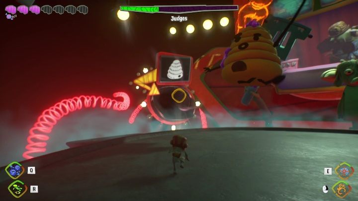 Before the enemies start attacking, grab some honey and throw it into the tunnel - Psychonauts 2: Judges boss fight - how to beat - Bosses - Psychonauts 2 Guide