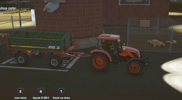 After emptying the trailer, refill it by positioning the vehicle between the painted stripes on the asphalt, behind the granary. - First field works, Pure Farming 2018 Walkthrough - Story Mode - Pure Farming 2018 Game Guide