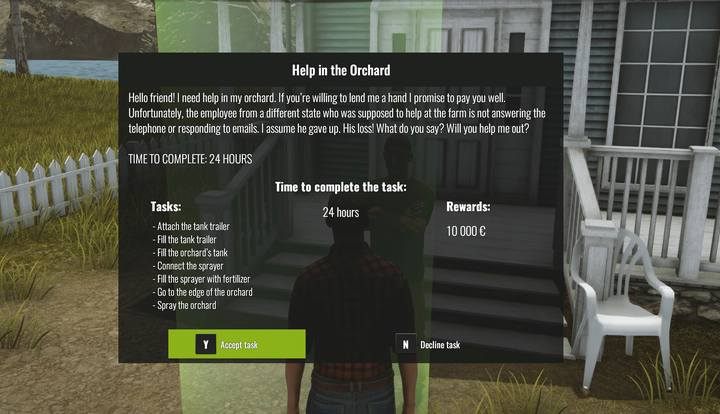 The first optional mission that you can complete to earn money. - First field works, Pure Farming 2018 Walkthrough - Story Mode - Pure Farming 2018 Game Guide