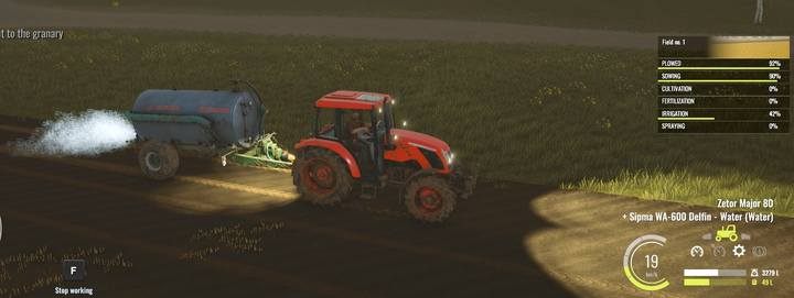 Irrigation should be done during the day - this will allow you to see which lanes have been watered. - First field works, Pure Farming 2018 Walkthrough - Story Mode - Pure Farming 2018 Game Guide