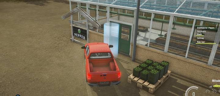 Plants will appear in containers, outside of your greenhouse. You can pick them up with any semitrailer or a pickup truck. - Greenhouses in Pure Farming 2018 - Farm work and investments - Pure Farming 2018 Game Guide