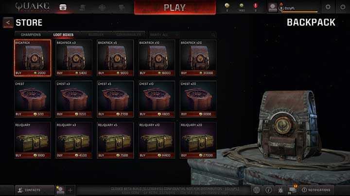 Chests and backpacks can be bought in the store - Equipment - Gameplay basics - Quake Champions Game Guide