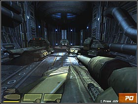 When the Nexus building appear in front of you after the longer driving (#68), you will have to fight with two Harvesters (#69) at the same time - Aqueducts Annex - Walkthrough - Quake 4 - Game Guide and Walkthrough