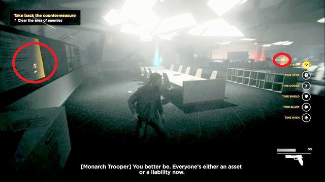 Enemies in the far distance have their backs turned so you can sneak up on them - Act V - Monarch HQ - Walkthrough - Quantum Break - Game Guide and Walkthrough