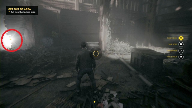 A Chronon Source hidden behind boards. - Chronon Sources (act II) - Secrets - Quantum Break - Game Guide and Walkthrough