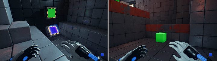 Turn on the blue cube on the console and pull the green cube out of the wall - QUBE 2 - Chapter 3 - House of Leaves - Walkthrough - Q.U.B.E. 2 Game Guide