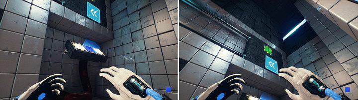 Activate the blue cube located in the middle of the console and pull the green cube out of the wall - QUBE 2 - Chapter 3 - House of Leaves - Walkthrough - Q.U.B.E. 2 Game Guide