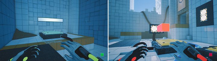 This wili open the passage to the next button that has to be pressed to activate the next mechanism - QUBE 2 - Chapter 5 - Tangled (The Machine) - Walkthrough - Q.U.B.E. 2 Game Guide