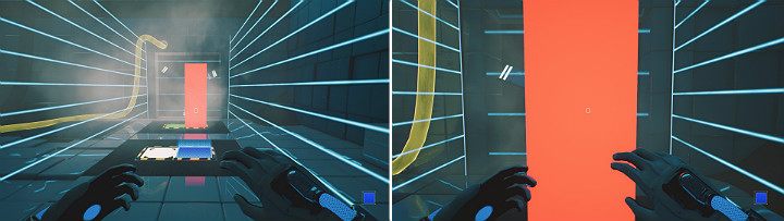 Create an orange box on the rear panel on the right side (dont modify the green cube or you will close the passage) and a blue cube on the front one - QUBE 2 - Chapter 5 - Tangled (The Machine) - Walkthrough - Q.U.B.E. 2 Game Guide