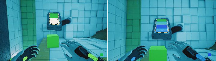 Create a green cube in the upper console and pull it out of the wall, causing it to roll down - QUBE 2 - Chapter 6 - Fragile Dreams - Walkthrough - Q.U.B.E. 2 Game Guide