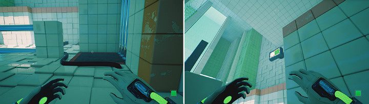 Stand on the elevator shown in the first screenshot and create a green cube on the upper panel - QUBE 2 - Chapter 6 - Fragile Dreams - Walkthrough - Q.U.B.E. 2 Game Guide