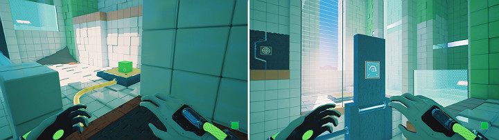 Once you pull the green cube out of the panel, it will fall on the large button, activating the elevator - QUBE 2 - Chapter 6 - Fragile Dreams - Walkthrough - Q.U.B.E. 2 Game Guide