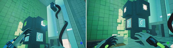 You now need to wait for the right moment, when the green cube is in the air and turn on the blue cube - QUBE 2 - Chapter 6 - Fragile Dreams - Walkthrough - Q.U.B.E. 2 Game Guide