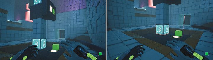 Create a green cube on the top panel and eject it to drop it down - QUBE 2 - Chapter 7 - The Edge - Walkthrough - Q.U.B.E. 2 Game Guide