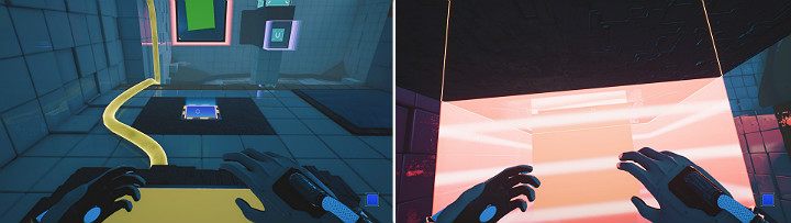 Stand on the big button and create a blue cube in the panel on the floor - QUBE 2 - Chapter 7 - The Edge - Walkthrough - Q.U.B.E. 2 Game Guide