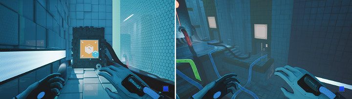 After activating your computer, jump down and go to the door on the right side as shown in the second screenshot - QUBE 2 - Chapter 7 - The Edge - Walkthrough - Q.U.B.E. 2 Game Guide