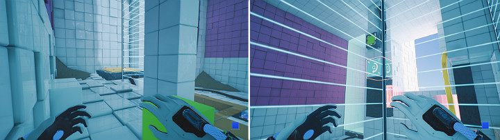 After landing on the balcony, go to the big button and then turn the head left - QUBE 2 - Chapter 7 - The Edge - Walkthrough - Q.U.B.E. 2 Game Guide