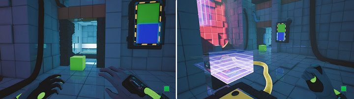 When you change the pole of the upper magnet, it will throw away the green cube, which will open the door to the small room - QUBE 2 - Chapter 7 - The Edge - Walkthrough - Q.U.B.E. 2 Game Guide