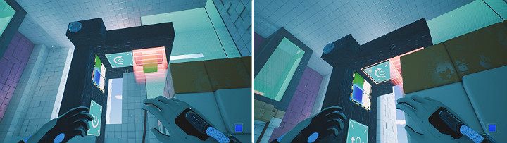 On the left side of the panel, create a green cube at the top and a blue cube underneath it - QUBE 2 - Chapter 7 - The Edge - Walkthrough - Q.U.B.E. 2 Game Guide