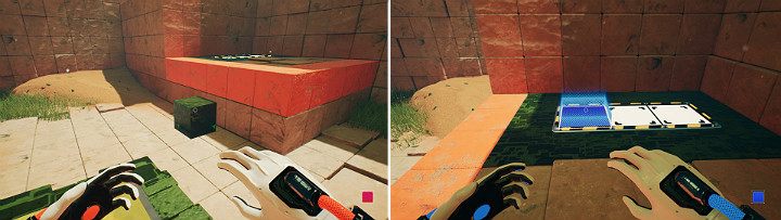 The green cube can be slid beneath the wall, enabling you to jump on the platform - QUBE 2 - Chapter 8 - The Fall of Man - Walkthrough - Q.U.B.E. 2 Game Guide