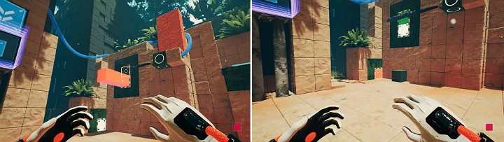 Use the wall panel to create an orange cube at the bottom and a green one at the top - QUBE 2 - Chapter 8 - The Fall of Man - Walkthrough - Q.U.B.E. 2 Game Guide