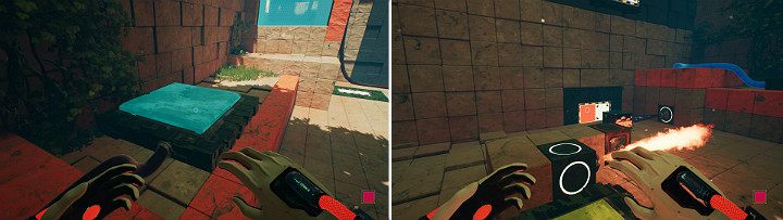 Activate the large button, then descend from the platform and stand on the panel found to your left - QUBE 2 - Chapter 8 - The Fall of Man - Walkthrough - Q.U.B.E. 2 Game Guide